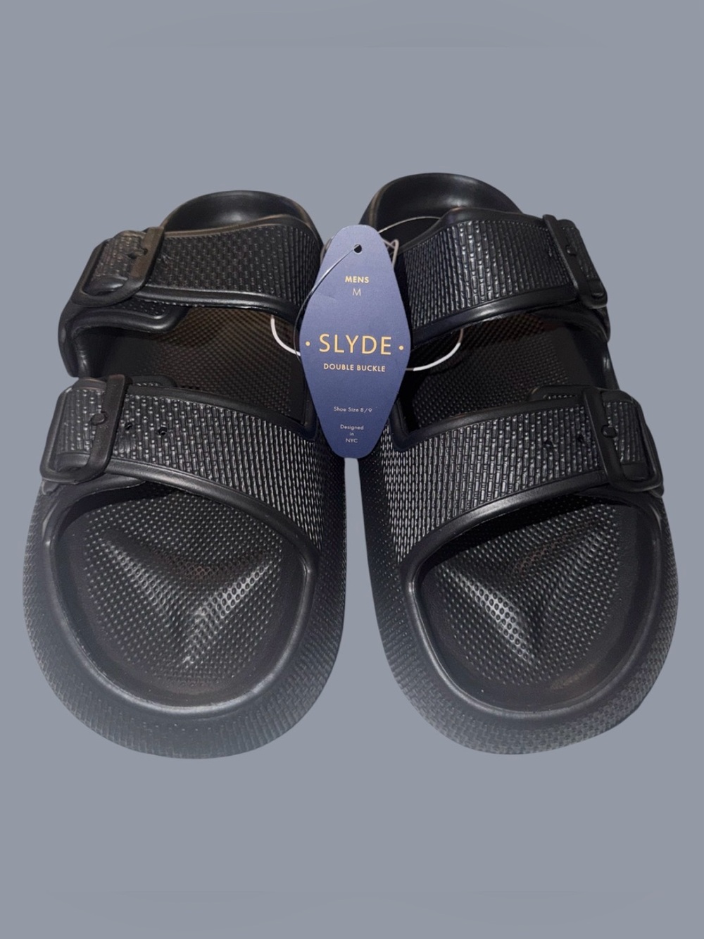 *new* Slyde Men's Black Double Buckle Slide Sandals Size M(8/9)